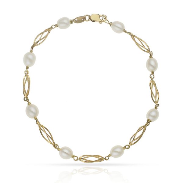 Pulsera oro 18kl perla jofa + jaula