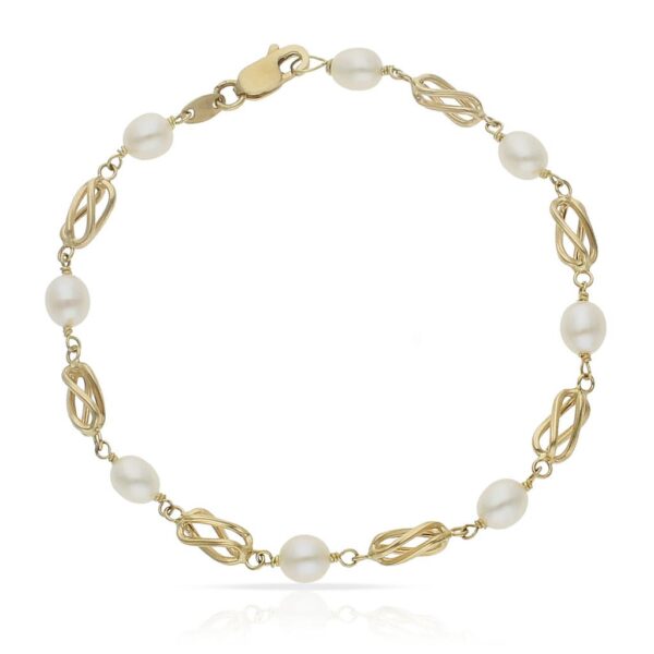 Pulsera oro 18kl perla jofa + jaula