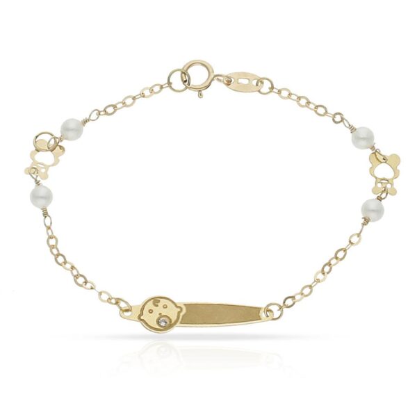 Pulsera oro 18kl bebe perlas y circonita
