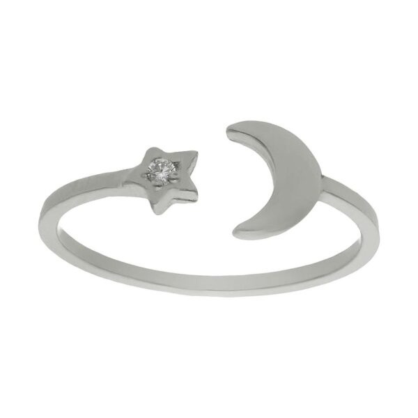 Sortija oro blanco 18kl luna + estrella
