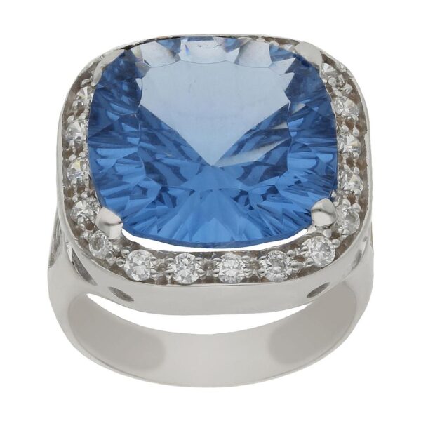Sortija oro blanco 18kl - piedra azul