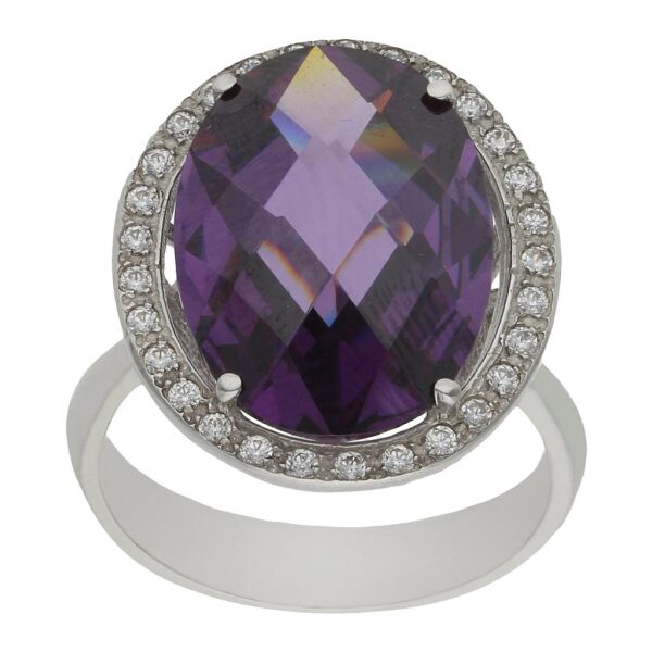 Sortija oro blanco 18kl - piedra violeta