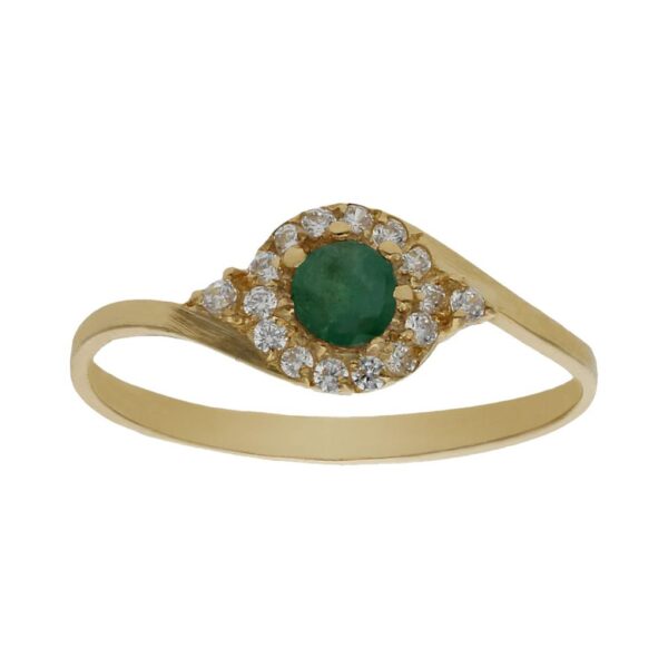 Sortija oro 18kl esmeralda fina + circonitas