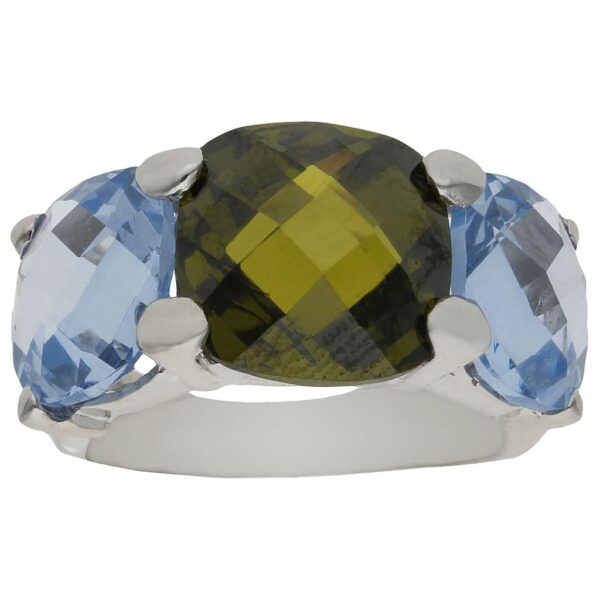 Sortija oro blanco 18kl - piedra azul + verde