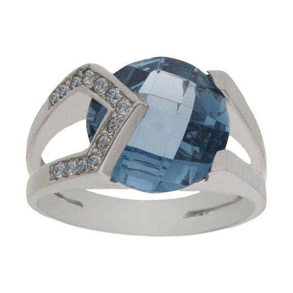 Sortija oro blanco 18kl - piedra azul