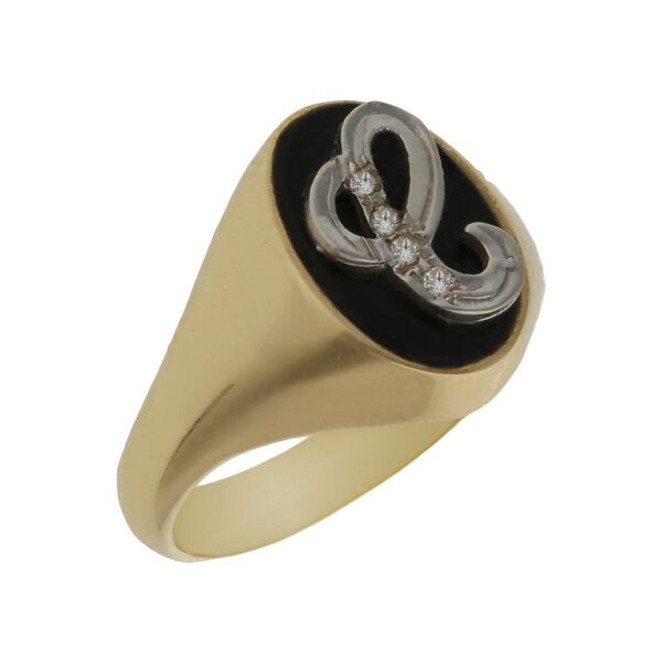 Sello oro 18kl onix letra oro blanco