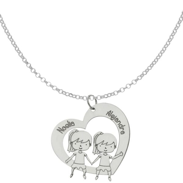 Gargantilla plata 925mm corazon + niñas