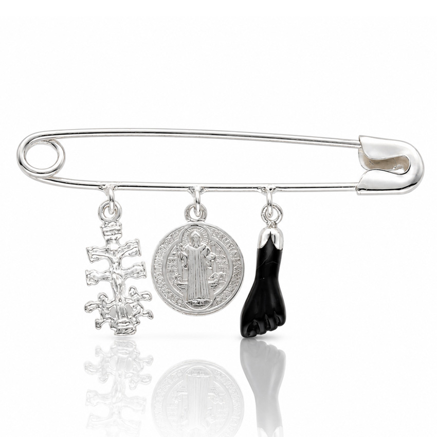 Coleccion nido · imperdible bebe plata 925mm caravaca + san benito + higa