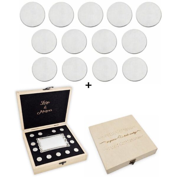 Arras personalizadas diseño exclusivo · plata de ley + estuche madera + bandeja